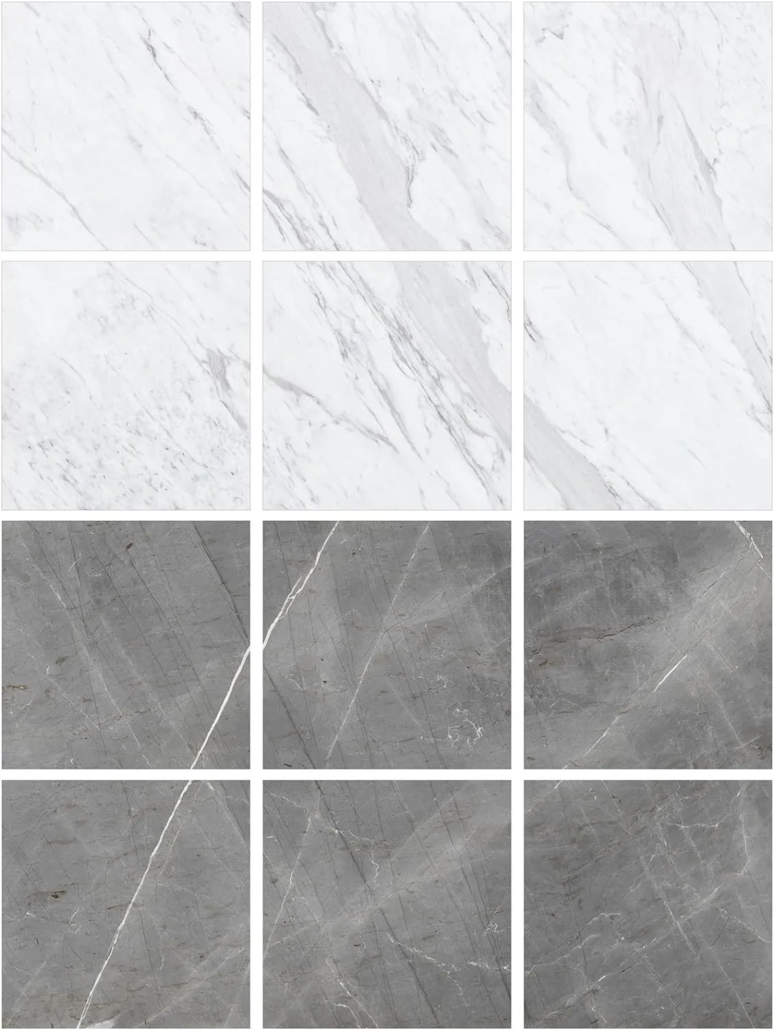 FloorPops x Chris Loves Julia 12-in by 12-in Bonneville Grey & White Marble Peel & Stick Floor Tiles, FP4421