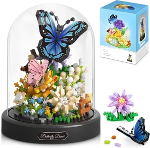 Flower and Butterfly Building Set with Transparent Display Case - 530 PCS, Ideal for Kids and Adults, Vibrant Home Decor Gift