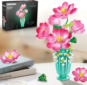 Flowers Bouquet Building Set with Vase, 711PCS Artificial Flowers Sets Buidling Blocks Toys, Botanical Collection Home Plant Office Decor, Birthday Christmas Valentine Gifts for Adults Women Kids