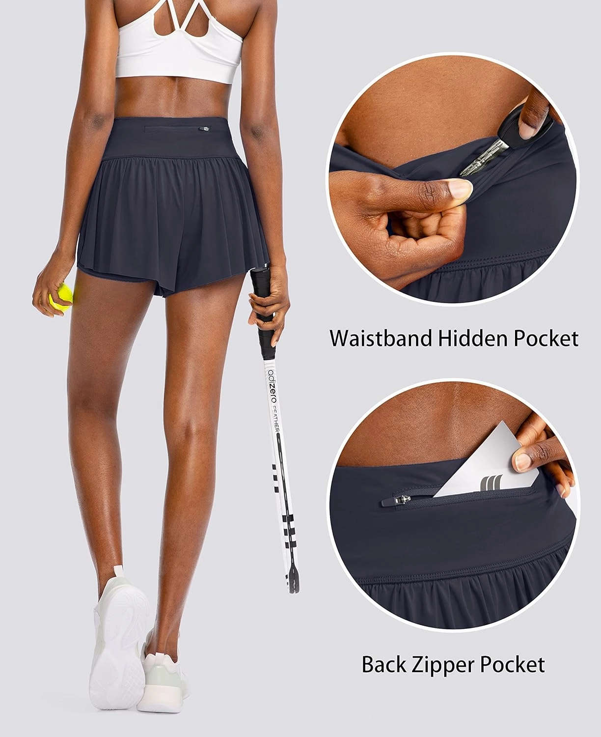 Flowy Running Shorts for Women with 4 Pockets 2 in 1 High Waisted Women's Butterfly Workout Athletic Tennis Skirt Shorts