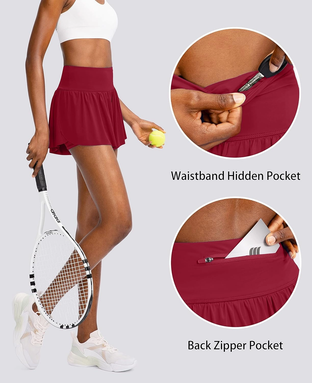 Flowy Running Shorts for Women with 4 Pockets 2 in 1 High Waisted Women's Butterfly Workout Athletic Tennis Skirt Shorts