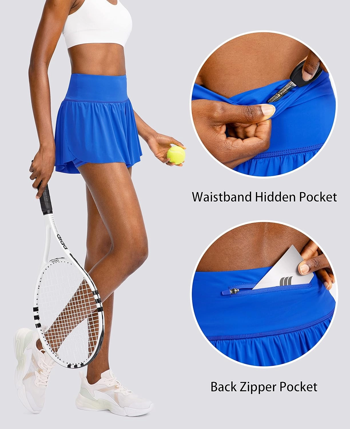 Flowy Running Shorts for Women with 4 Pockets 2 in 1 High Waisted Women's Butterfly Workout Athletic Tennis Skirt Shorts