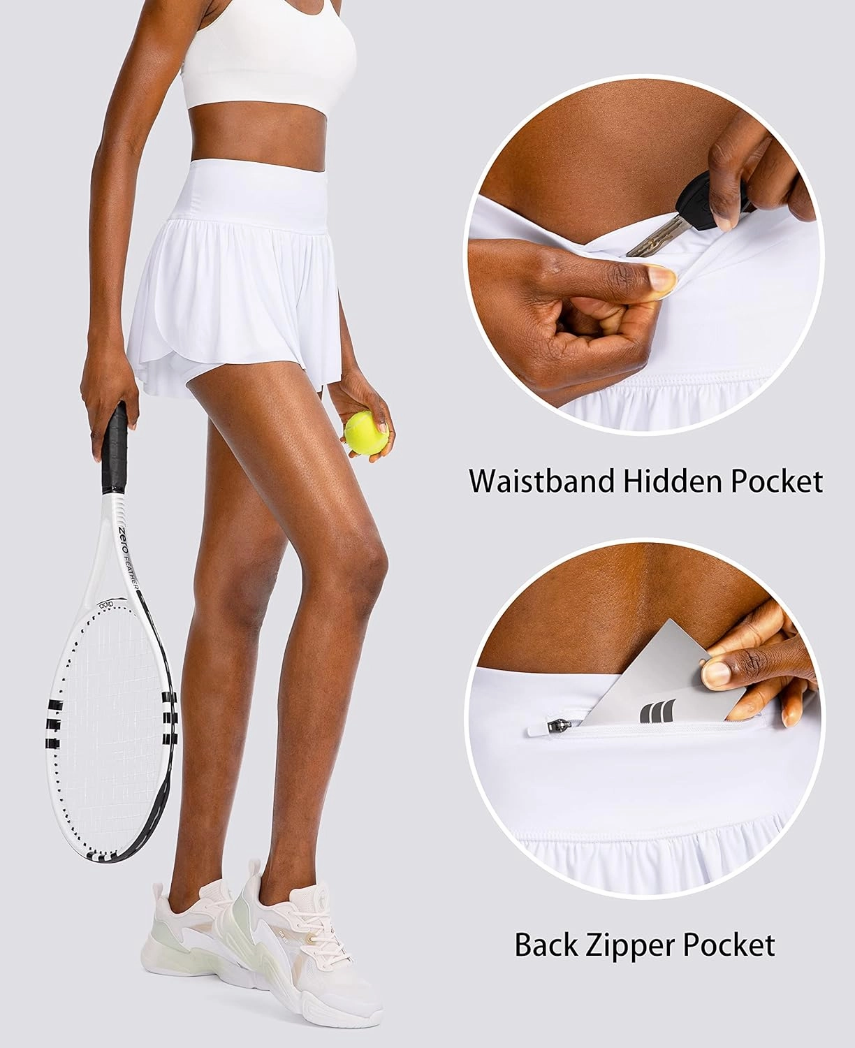 Flowy Running Shorts for Women with 4 Pockets 2 in 1 High Waisted Women's Butterfly Workout Athletic Tennis Skirt Shorts