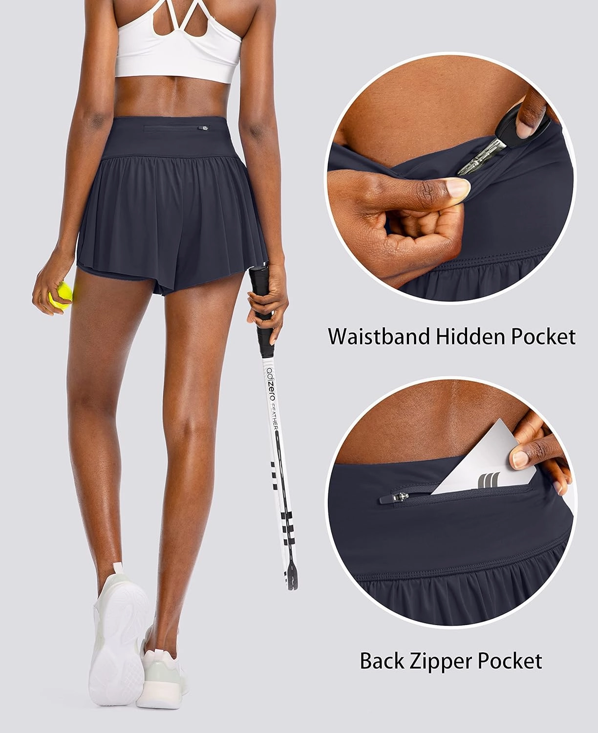 Flowy Running Shorts for Women with 4 Pockets 2 in 1 High Waisted Women's Butterfly Workout Athletic Tennis Skirt Shorts