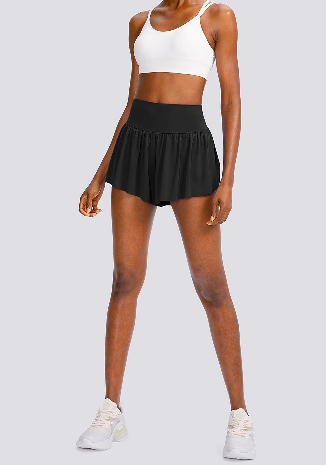 Flowy Running Shorts for Women with 4 Pockets 2 in 1 High Waisted Women's Butterfly Workout Athletic Tennis Skirt Shorts
