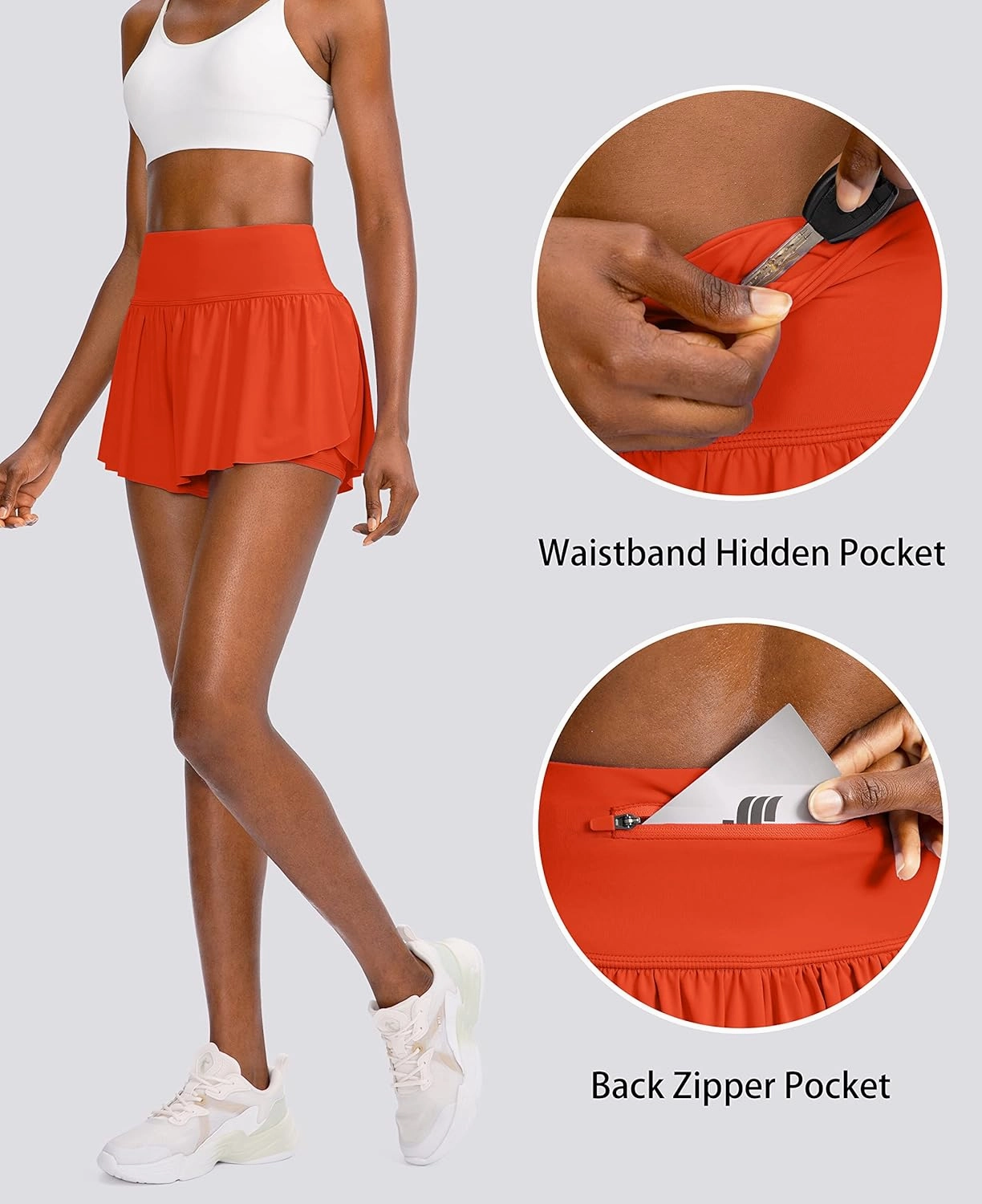 Flowy Running Shorts for Women with 4 Pockets 2 in 1 High Waisted Women's Butterfly Workout Athletic Tennis Skirt Shorts