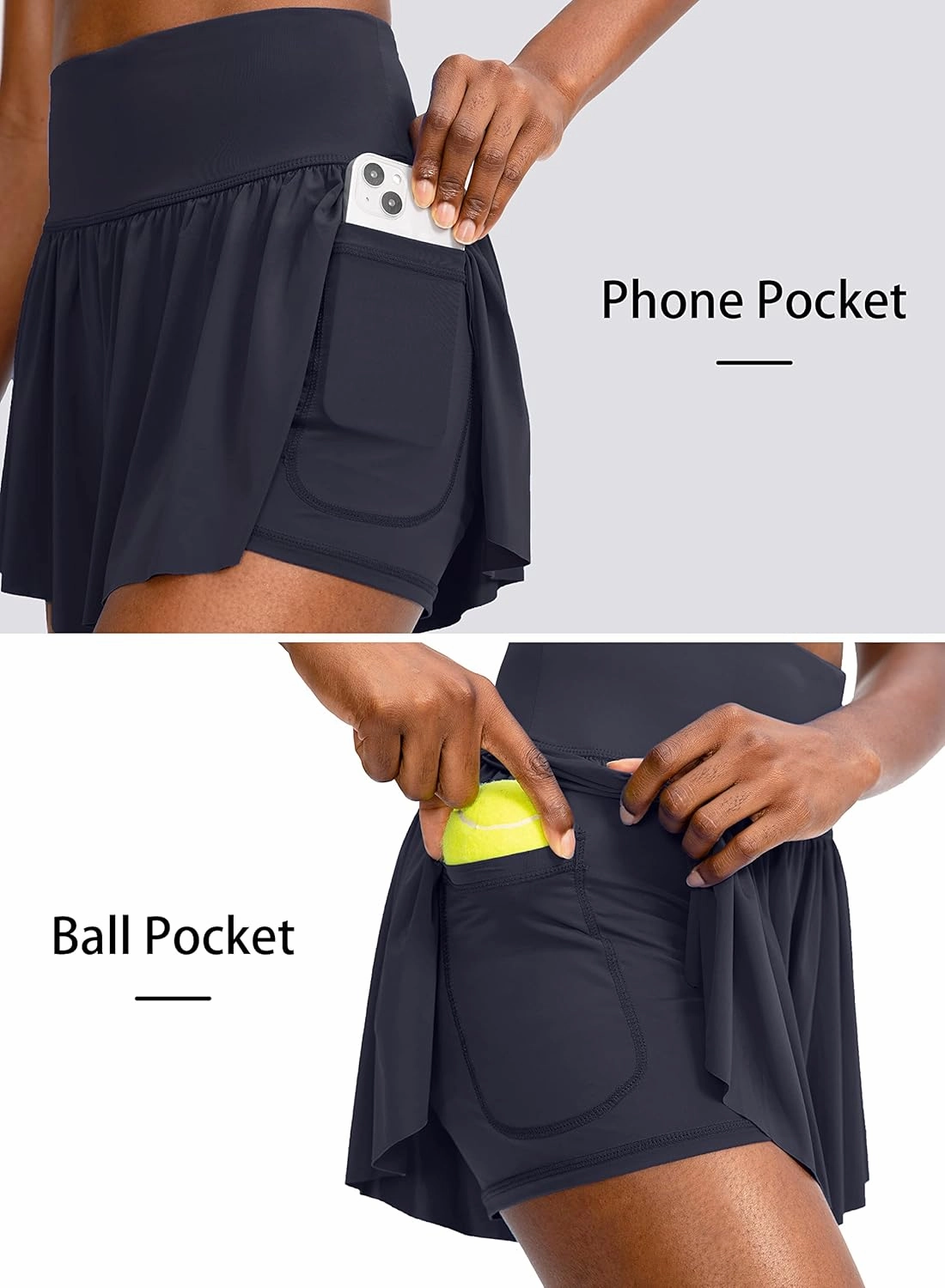 Flowy Running Shorts for Women with 4 Pockets 2 in 1 High Waisted Women's Butterfly Workout Athletic Tennis Skirt Shorts