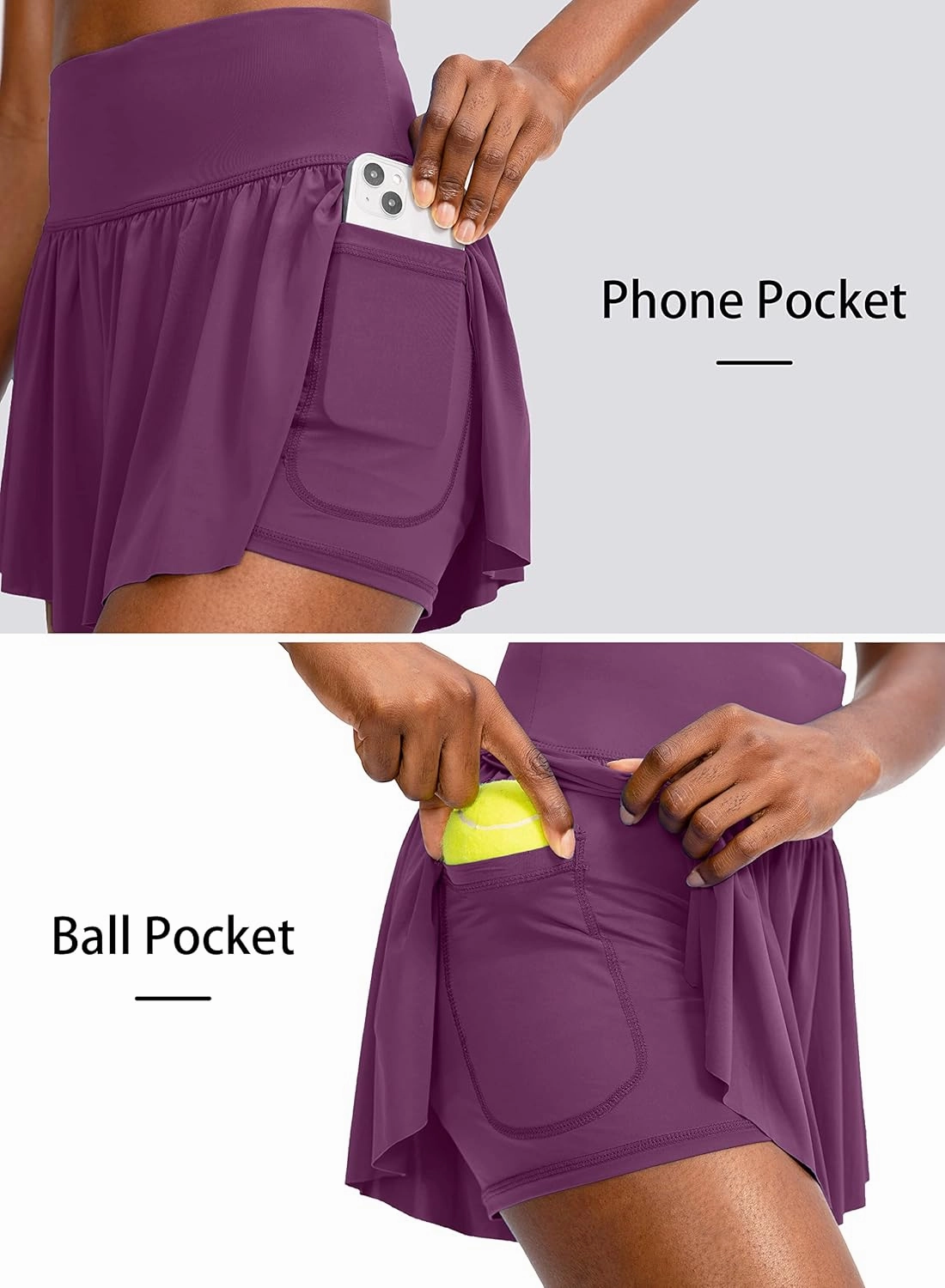Flowy Running Shorts for Women with 4 Pockets 2 in 1 High Waisted Women's Butterfly Workout Athletic Tennis Skirt Shorts