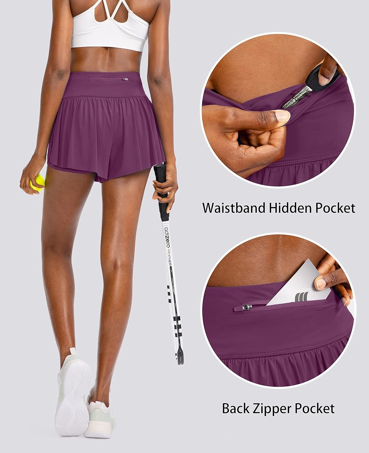 Flowy Running Shorts for Women with 4 Pockets 2 in 1 High Waisted Women's Butterfly Workout Athletic Tennis Skirt Shorts