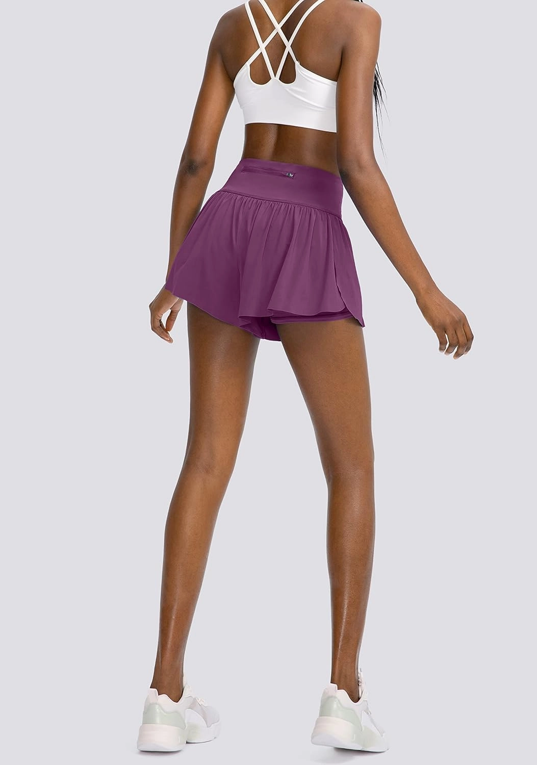 Flowy Running Shorts for Women with 4 Pockets 2 in 1 High Waisted Women's Butterfly Workout Athletic Tennis Skirt Shorts
