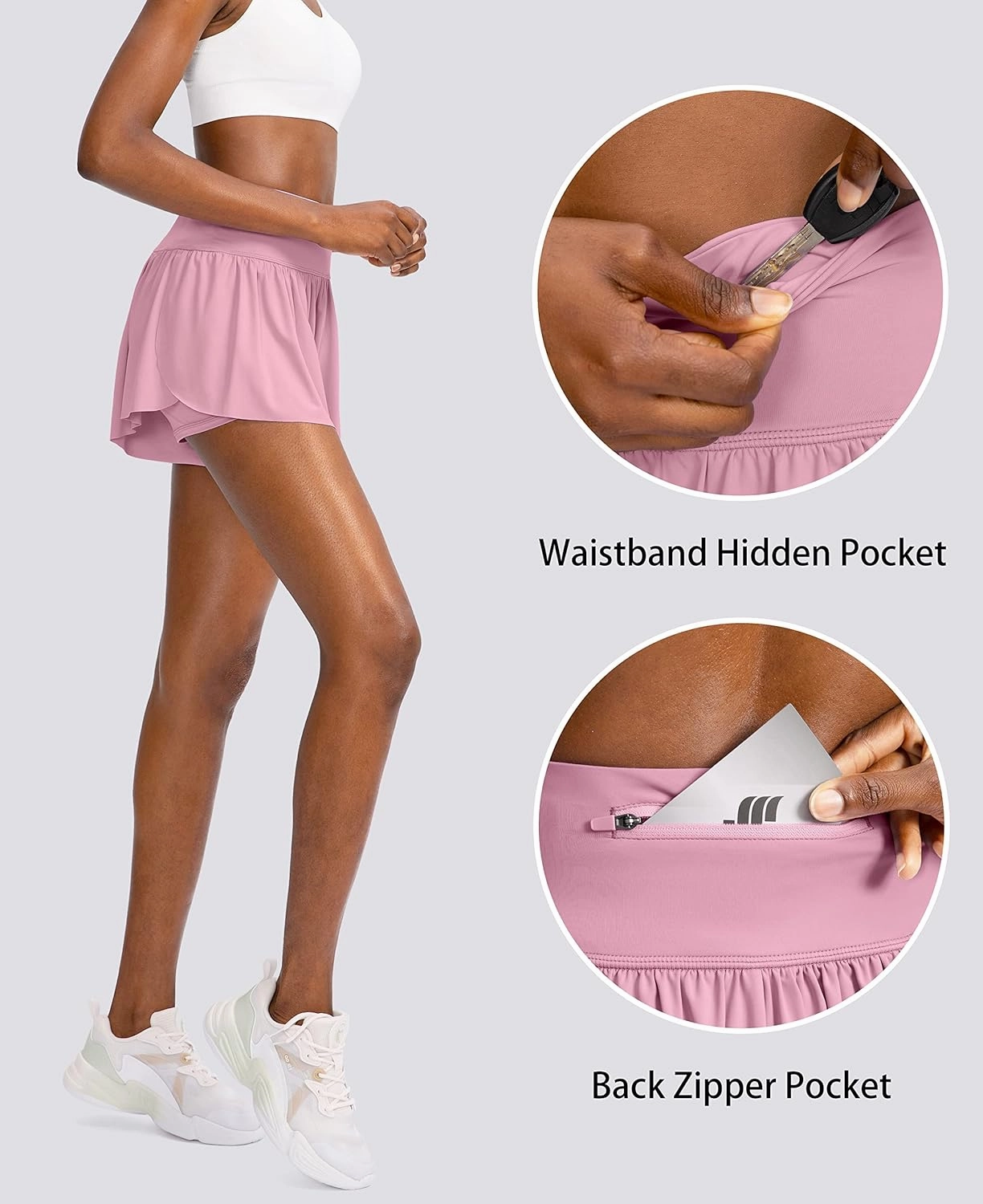 Flowy Running Shorts for Women with 4 Pockets 2 in 1 High Waisted Women's Butterfly Workout Athletic Tennis Skirt Shorts