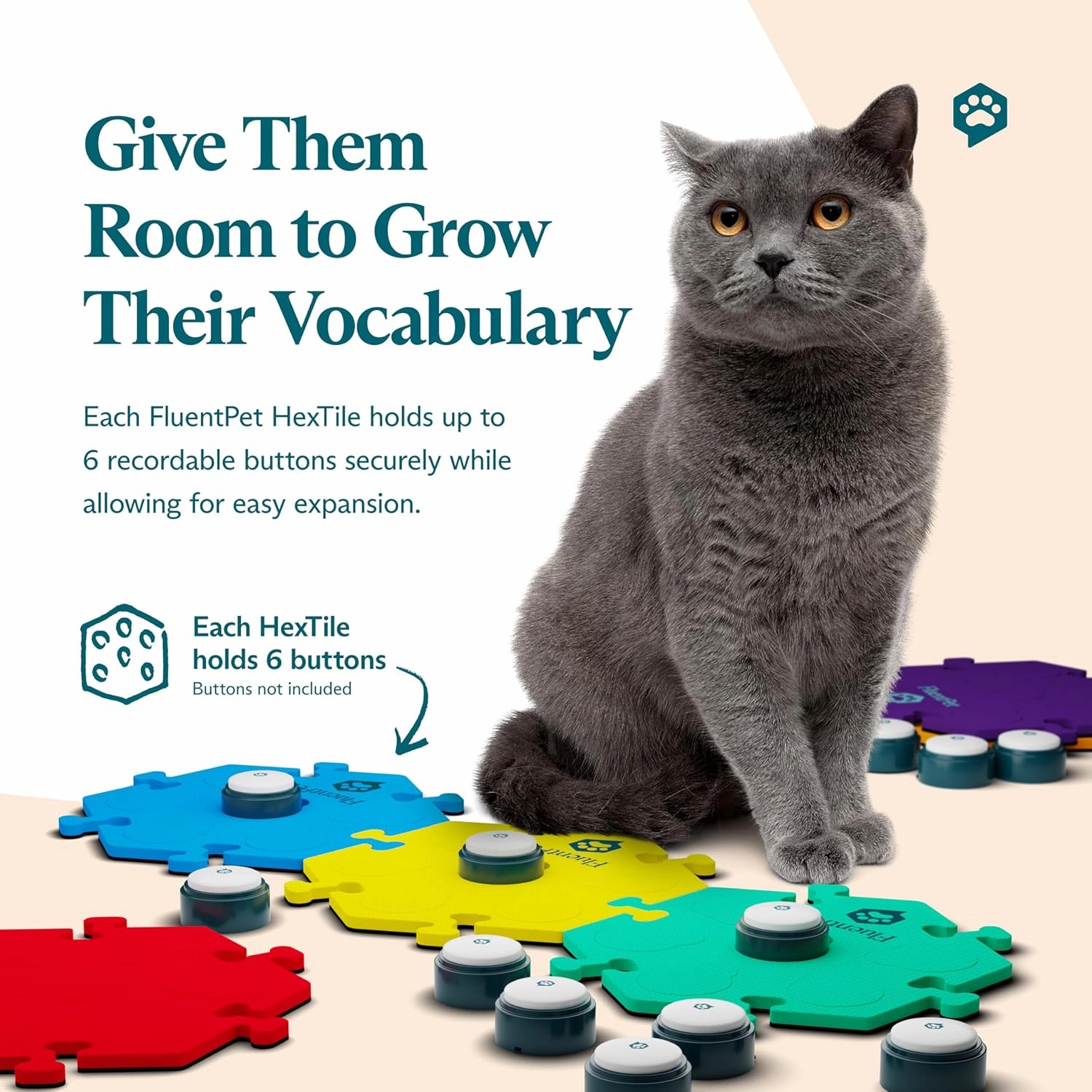 FluentPet HexTiles - Depths 3-Pack | Accessory Dog and Cat Button Learning Kits | Can Hold Up to 6 Buttons | Soft, Durable, and Non-Slip | Gift for Pet Lovers | Comes in 12 Colors