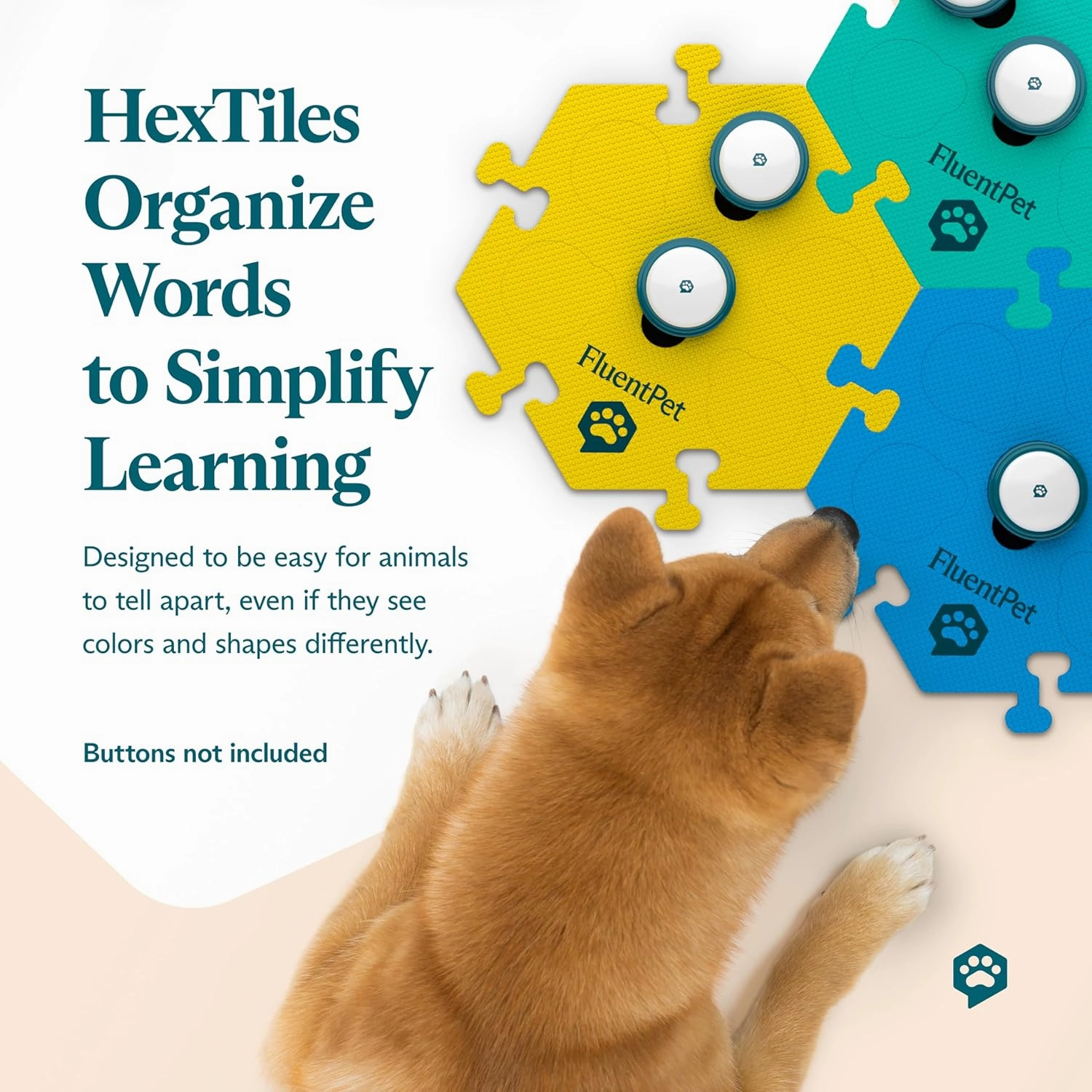FluentPet HexTiles - Depths 3-Pack | Accessory Dog and Cat Button Learning Kits | Can Hold Up to 6 Buttons | Soft, Durable, and Non-Slip | Gift for Pet Lovers | Comes in 12 Colors