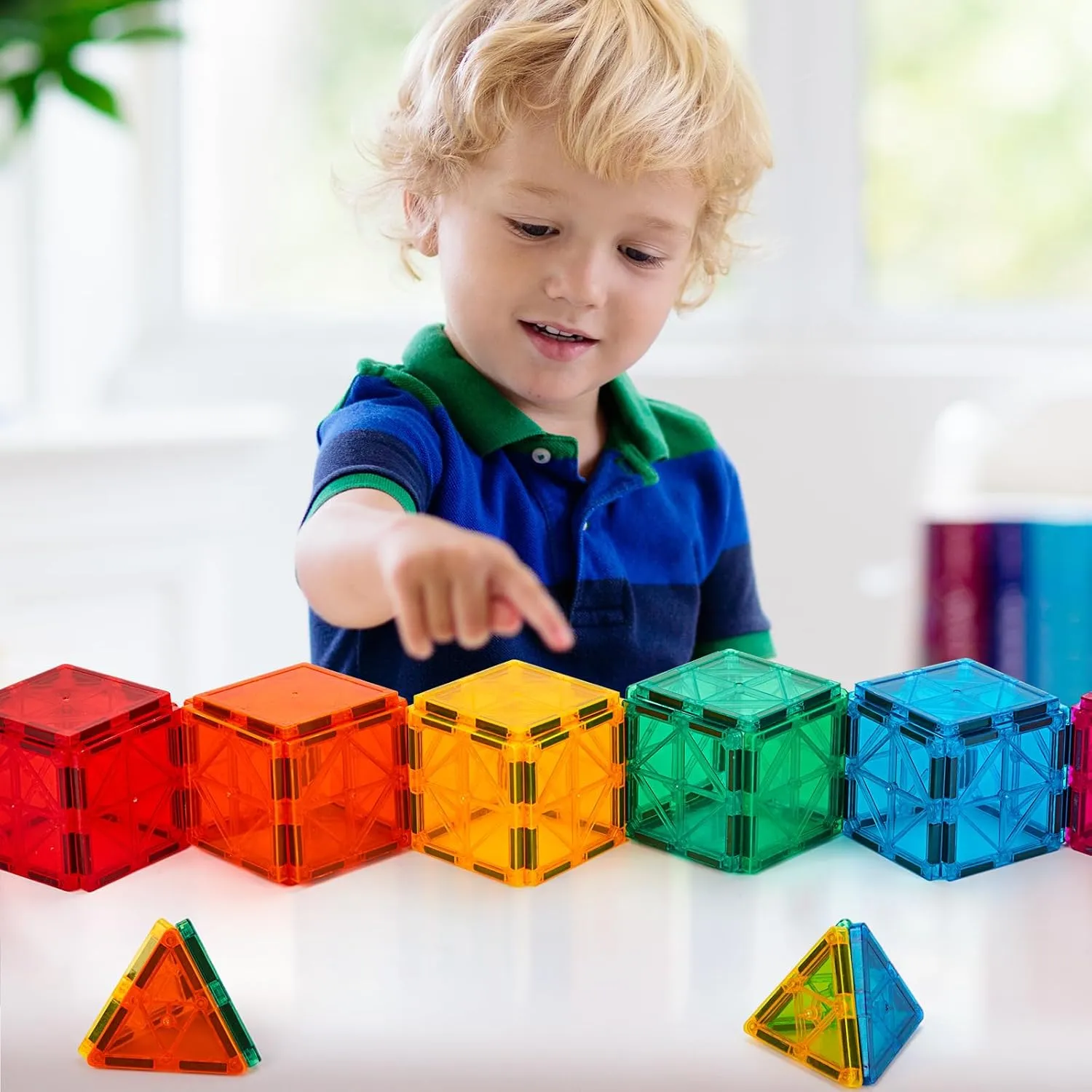 FNJO Magnetic Tiles, 52 PCS Magnet Building Set, Magnetic Building Blocks,Construction STEM Toys for Kids, Gift for Boys Girls