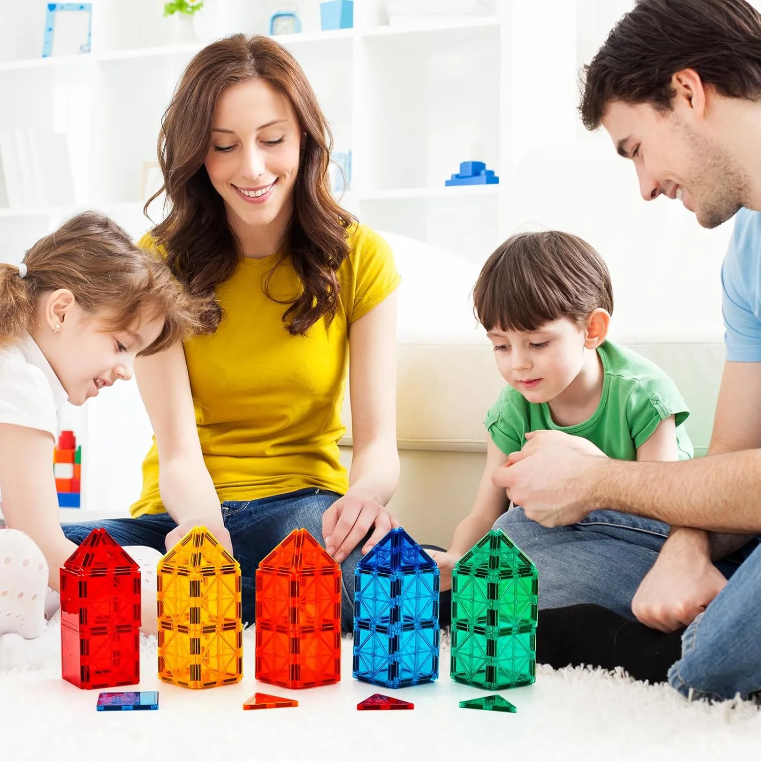 FNJO Magnetic Tiles, 52 PCS Magnet Building Set, Magnetic Building Blocks,Construction STEM Toys for Kids, Gift for Boys Girls