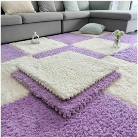 Foam Play Mat 60x60x1cm Foam Puzzle Floor Mat Plush Carpet Tiles Square Interlocking Foam Tiles Soft Fuzzy Foam Mat Set for Floor Protection(Size:12pcs,Color:White   Purple)