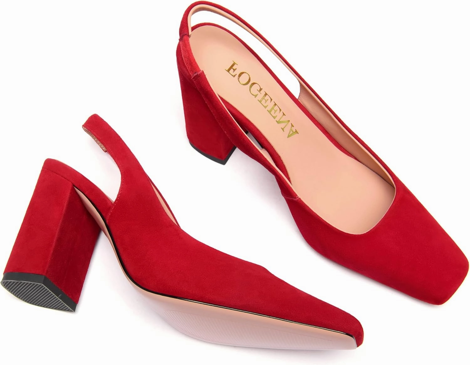 FOGEENA Womens Fashion Slingback Sexy Wedding Suede Leather Square Toe Comfortable Block High Heel Pumps Dress Shoes 3.5 Inch