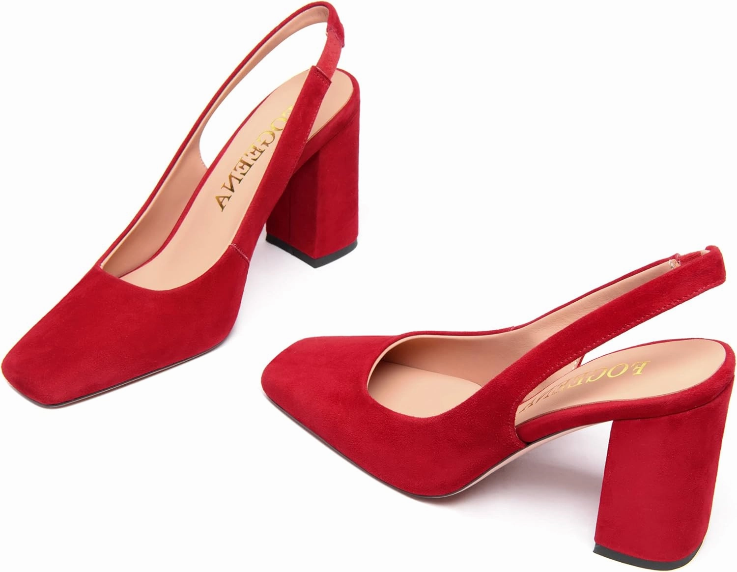 FOGEENA Womens Fashion Slingback Sexy Wedding Suede Leather Square Toe Comfortable Block High Heel Pumps Dress Shoes 3.5 Inch