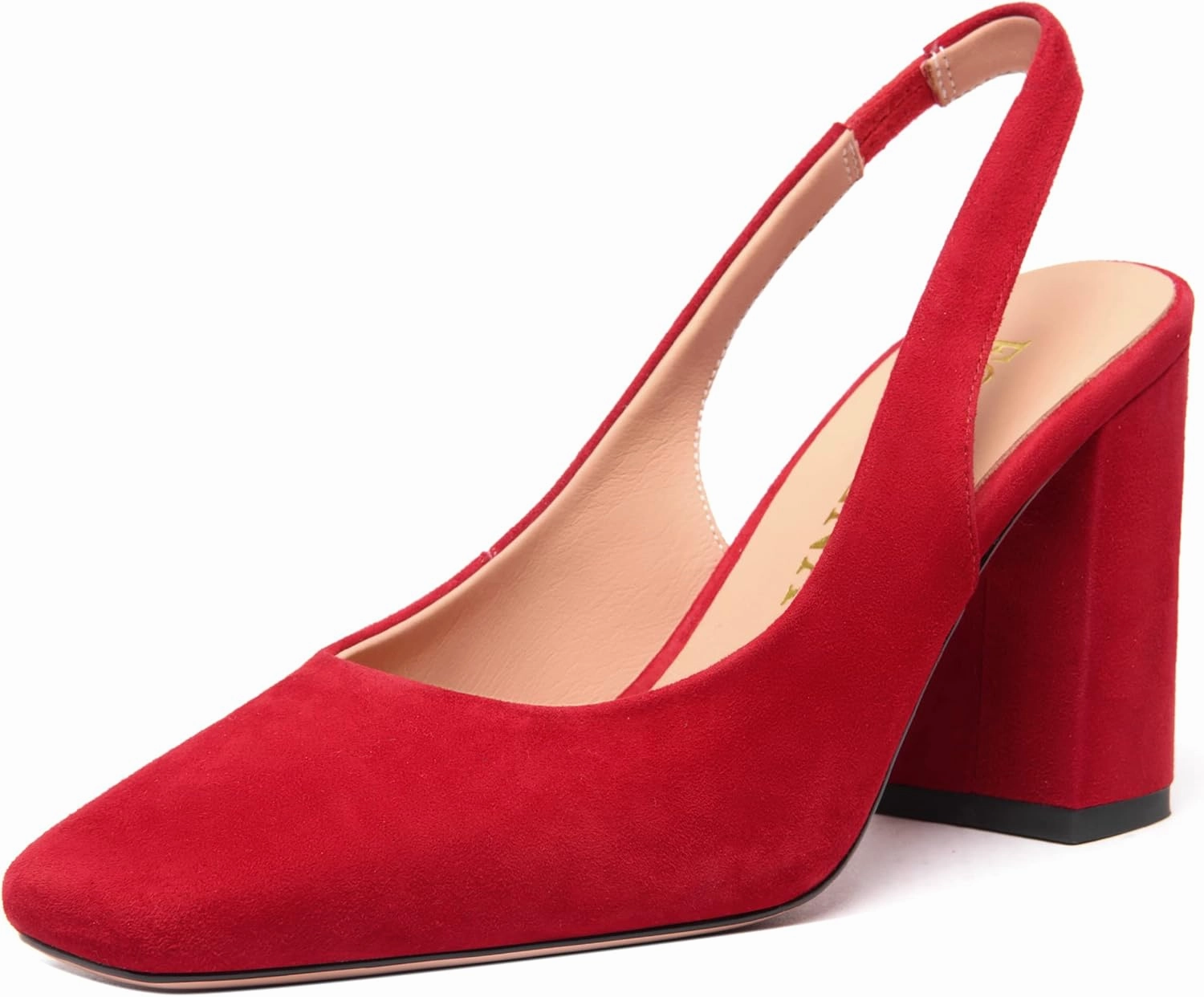 FOGEENA Womens Fashion Slingback Sexy Wedding Suede Leather Square Toe Comfortable Block High Heel Pumps Dress Shoes 3.5 Inch