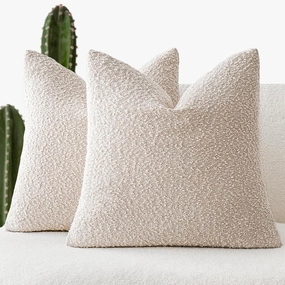 Foindtower Pack of 2 Textured Boucle Throw Pillow Covers Accent Solid Pillow Cases Cozy Soft Decorative Couch Cushion Case for Chair Sofa Bedroom Living Room Home Decor, 18 x 18 Inch,Neutral Ivory
