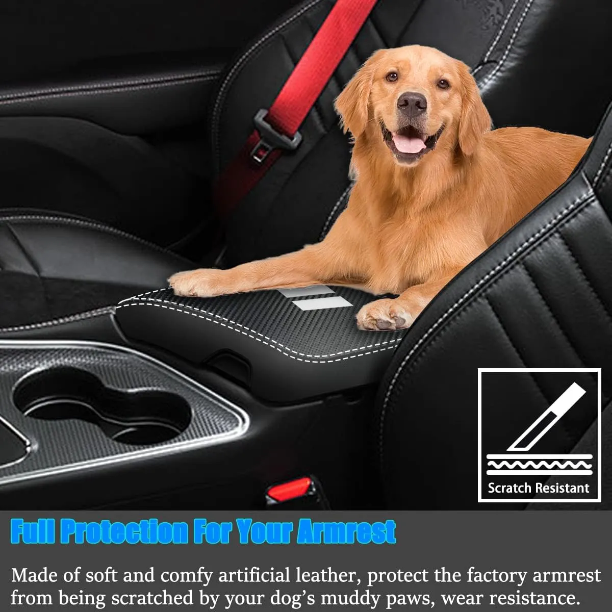 for Dodge Challenger 2015-2023 Car Armrest Cover Waterproof Center Console Pad Covers Scratch Resistance Box Cover Leather Protector Pad Decoration Accessories(Carbon Fiber   Black)