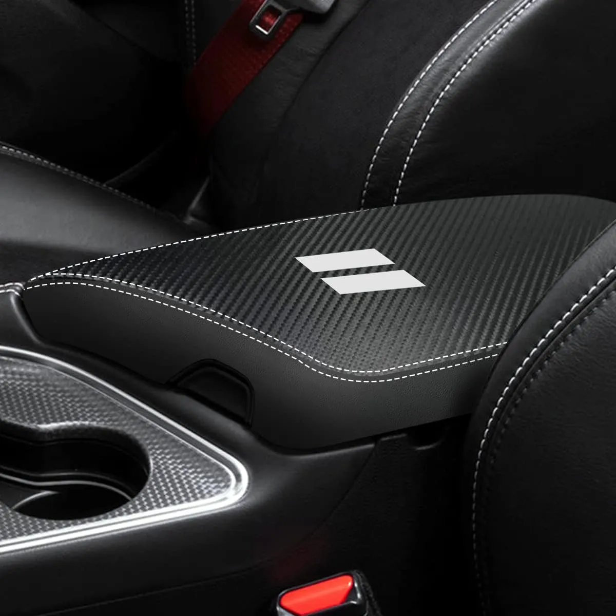 for Dodge Challenger 2015-2023 Car Armrest Cover Waterproof Center Console Pad Covers Scratch Resistance Box Cover Leather Protector Pad Decoration Accessories(Carbon Fiber   Black)