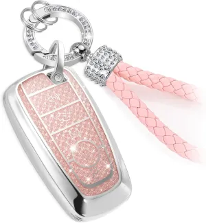 for Ford Key Fob Cover with Fashion Braided Keychain, Enchanting Diamond Patterns Soft Case for Exquisite Soft Case for Edge Explorer F150-550 Fusion Mustang (Pink, B)