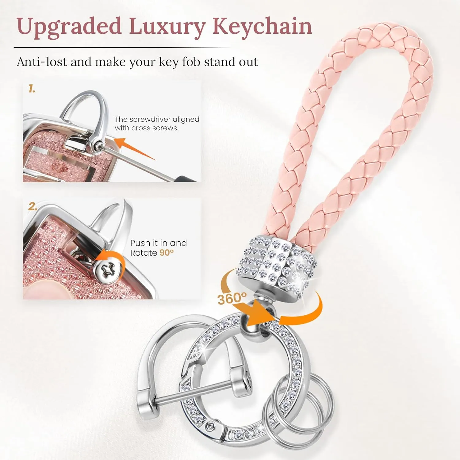 for Ford Key Fob Cover with Fashion Braided Keychain, Enchanting Diamond Patterns Soft Case for Exquisite Soft Case for Edge Explorer F150-550 Fusion Mustang (Pink, B)