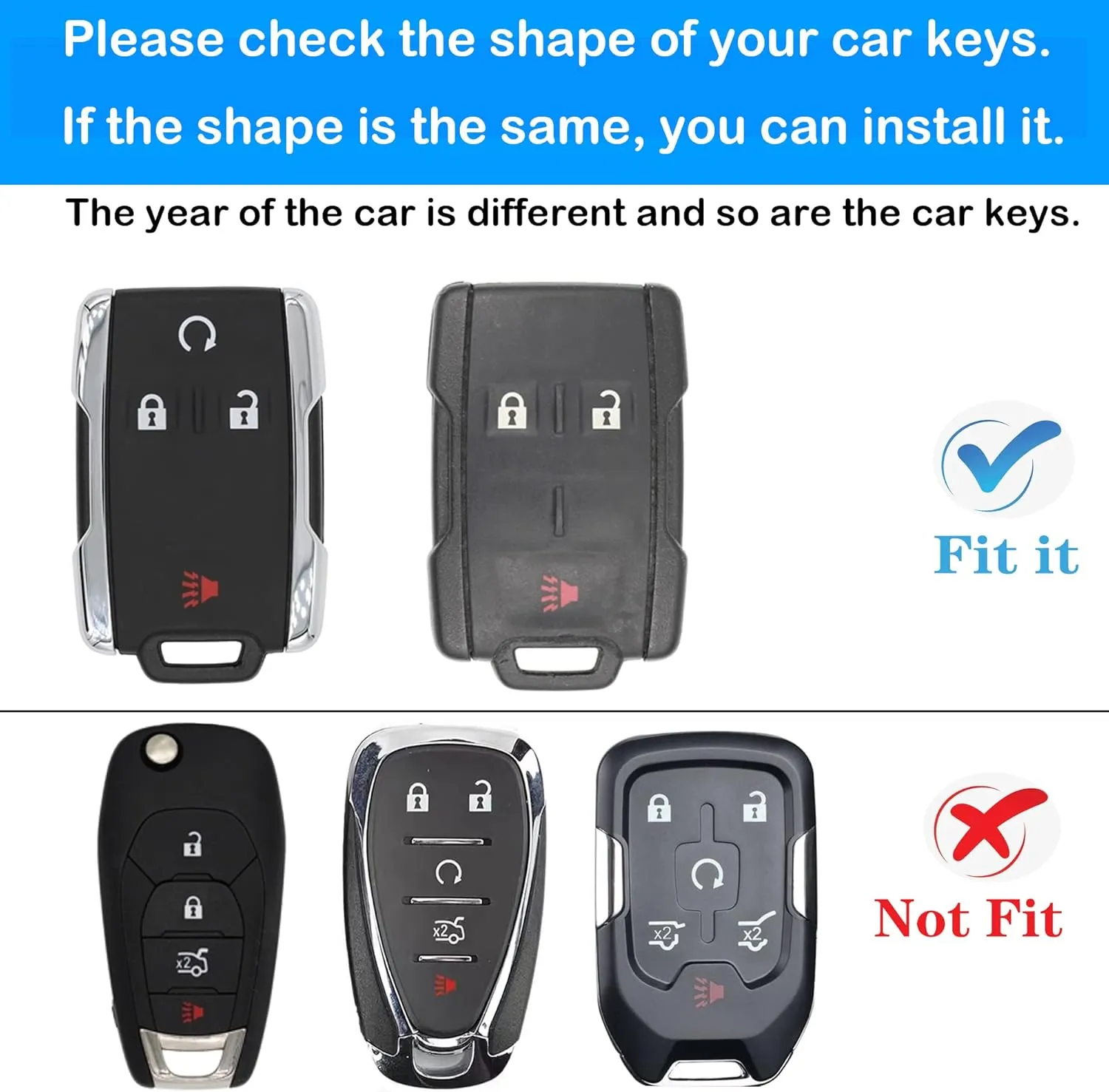 for GMC key fob cover case with Metal buckle,Soft TPU key Shell/skin,4-Buttons fit chevy Colorado Silverado Suburban Tahoe Silverado Remote Key Vehicle Accessories(black silver)