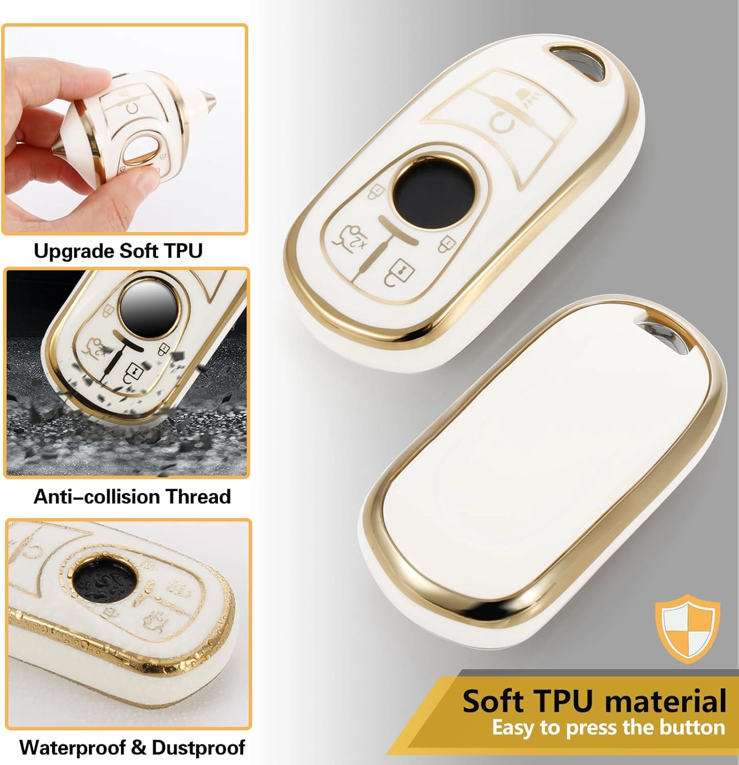 for Buick Key Fob Cover with Metal Braided Rope Keychain, Upgraded Soft Case for Enclave Encore GX Envision LaCrosse Regal Tourx (6 buttons) Fob Shell (Gold Edge,A1)