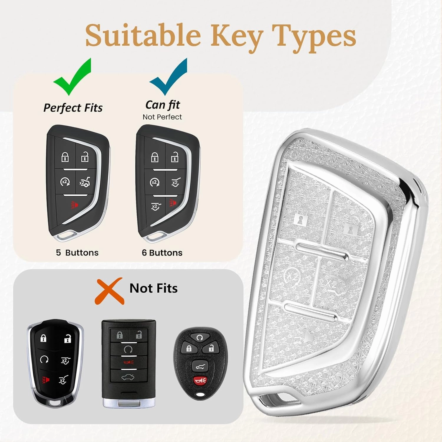 for Cadillac Key Fob Cover with Fashion Braided Keychain,Enchanting Diamond Patterns Soft Case for Escalade ATS XT4/5/6 XTS CT5/6 ESV(White, B)