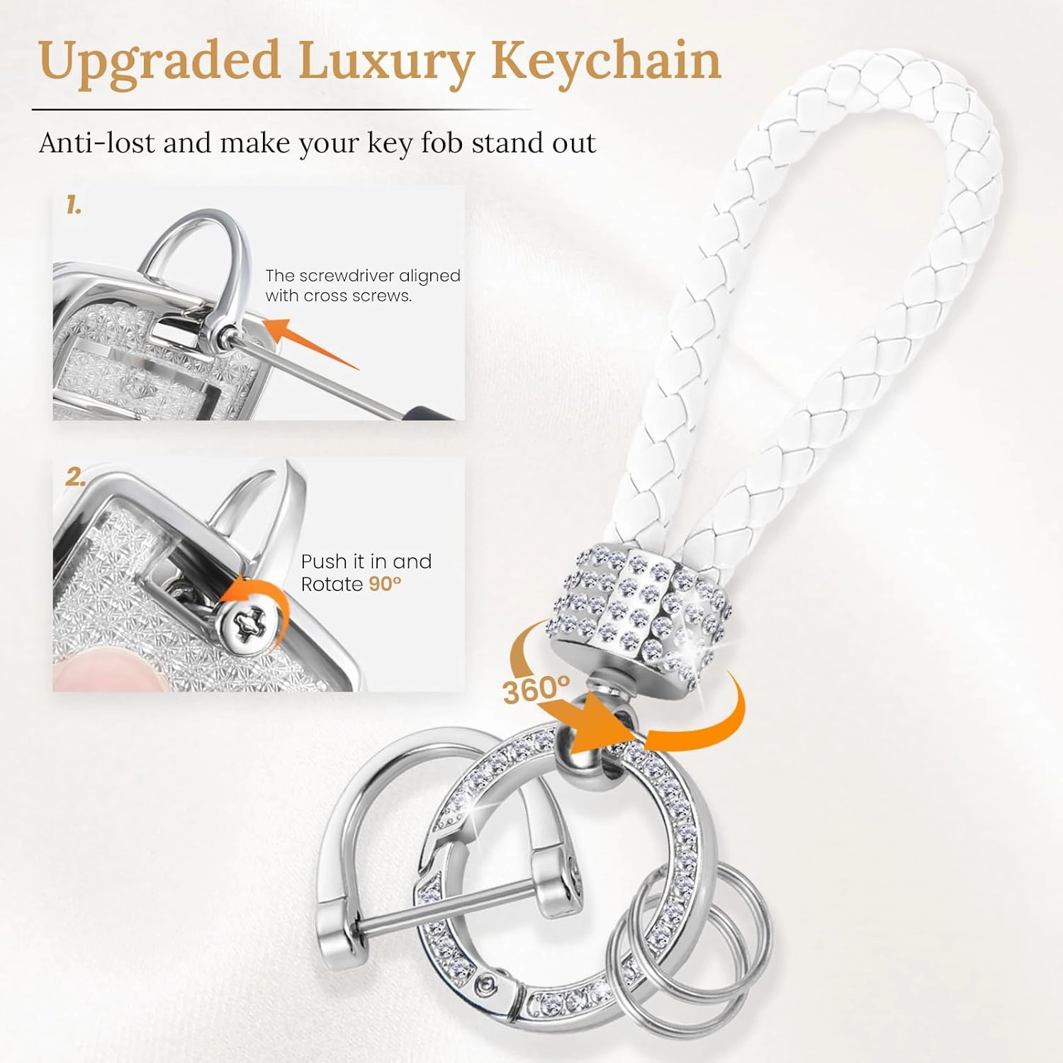 for Cadillac Key Fob Cover with Fashion Braided Keychain,Enchanting Diamond Patterns Soft Case for Escalade ATS XT4/5/6 XTS CT5/6 ESV(White, B)