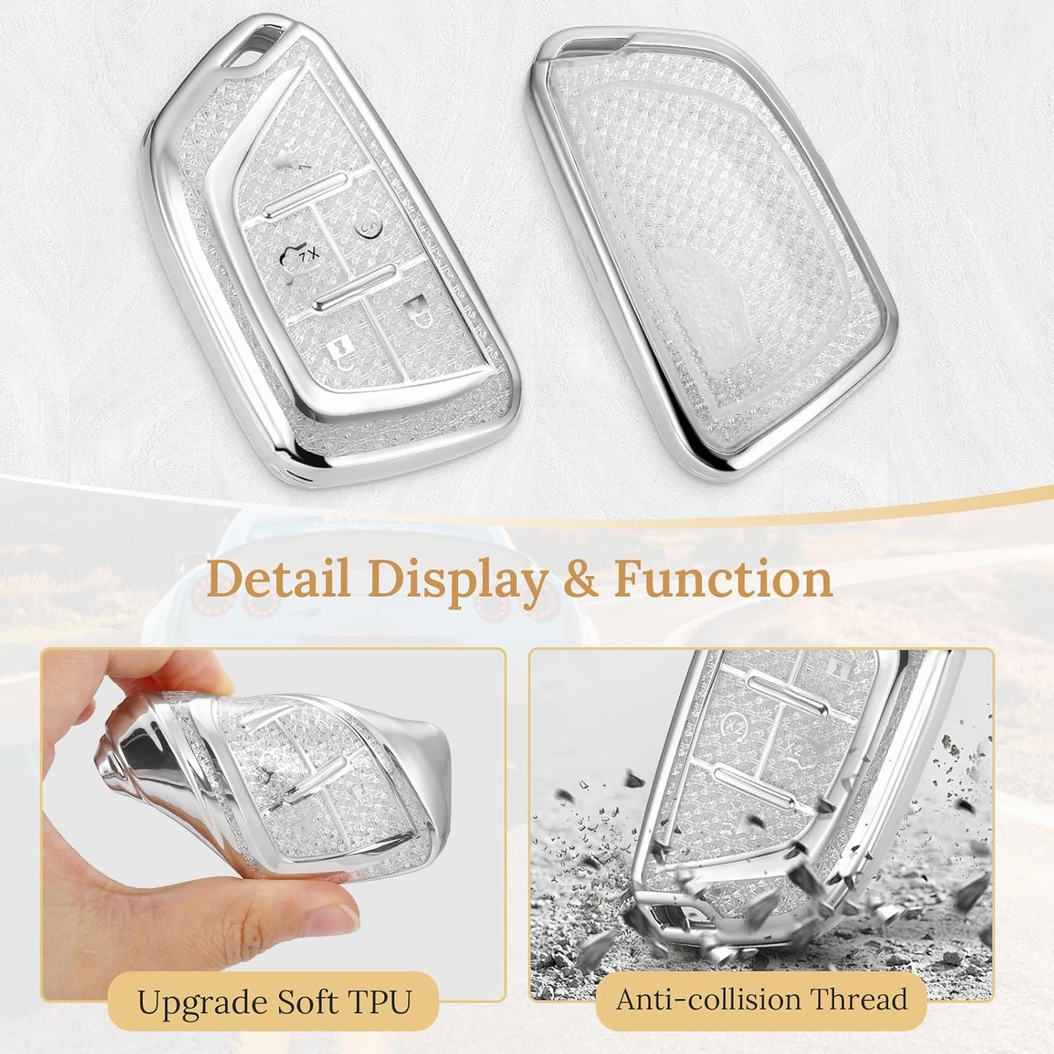 for Cadillac Key Fob Cover with Fashion Braided Keychain,Enchanting Diamond Patterns Soft Case for Escalade ATS XT4/5/6 XTS CT5/6 ESV(White, B)