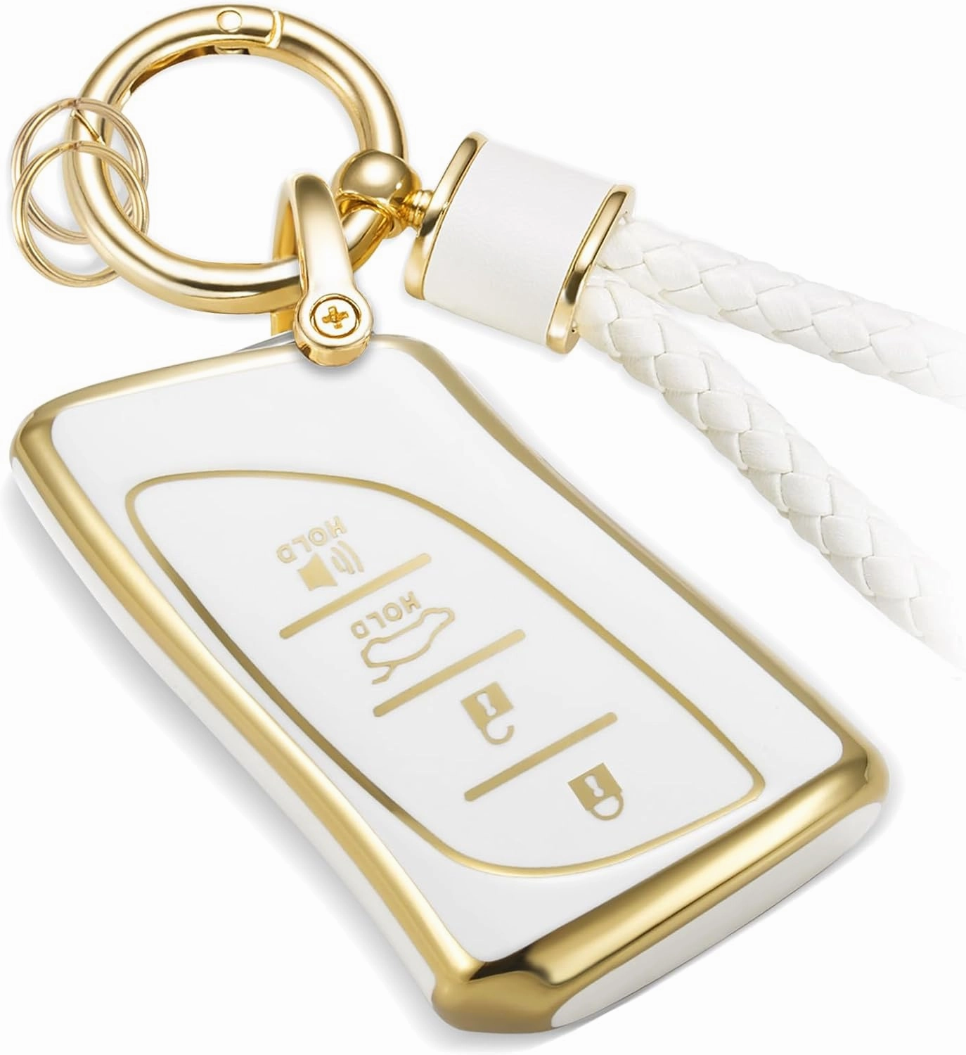 for Lexus Key Fob Cover with Metal Braided Rope Keychain, Upgraded Soft Case for ES LC LS (2018-2022), GX UX (2019-2022), NX/RC (2022) (4 buttons) Fob Shell (Gold, B1)