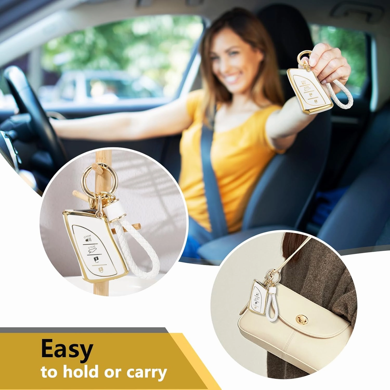 for Lexus Key Fob Cover with Metal Braided Rope Keychain, Upgraded Soft Case for ES LC LS (2018-2022), GX UX (2019-2022), NX/RC (2022) (4 buttons) Fob Shell (Gold, B1)