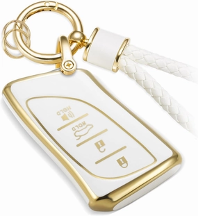 for Lexus Key Fob Cover with Metal Braided Rope Keychain, Upgraded Soft Case for ES LC LS (2018-2022), GX UX (2019-2022), NX/RC (2022) (4 buttons) Fob Shell (Gold, B1)