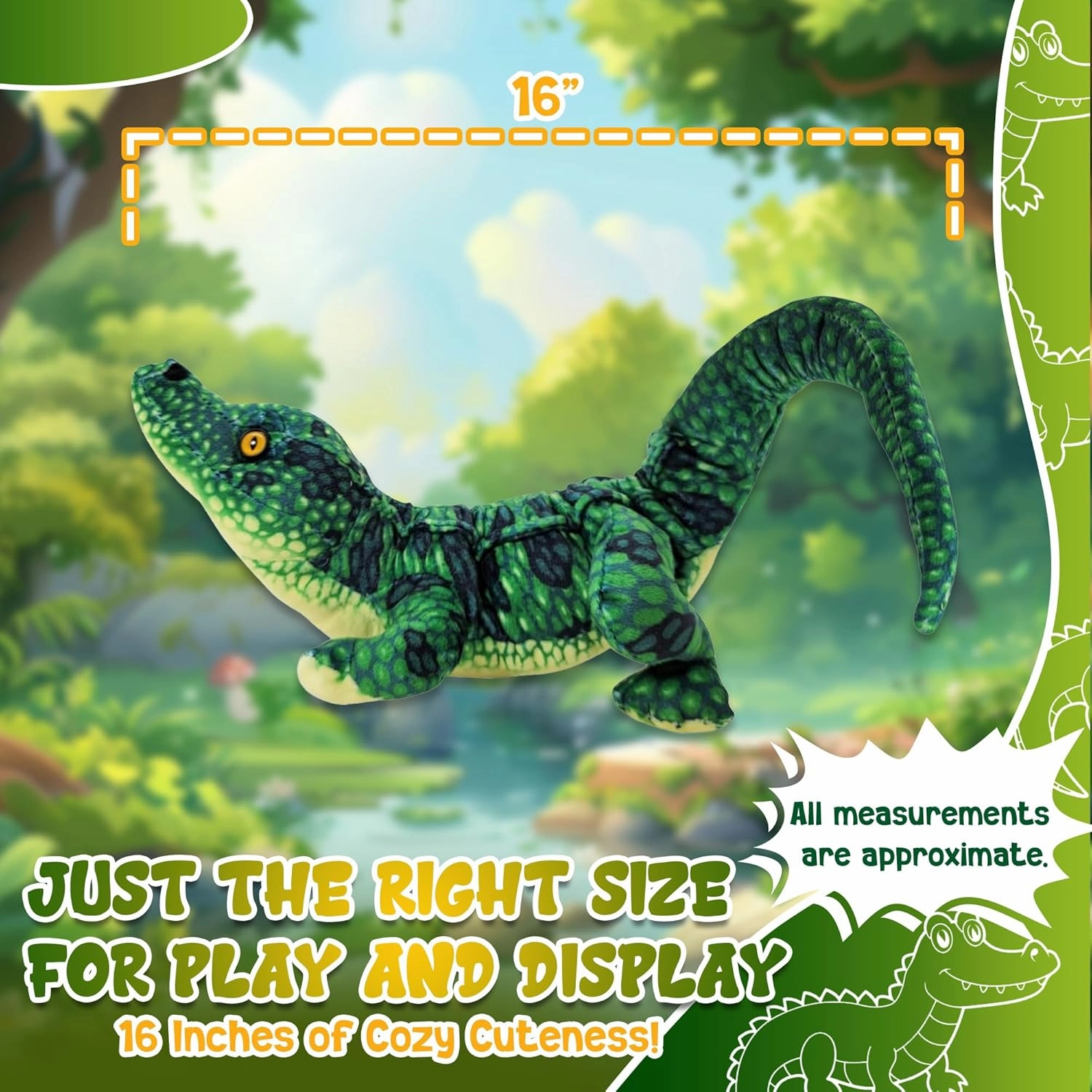 Forest & Twelfth 16" Stuffed Alligator Plush, Majestic Animal Collection Stuffed Animal, Premium Materials, Best Gift for Kids Age 3 , Nursery and Room Decor (16" Alligator)