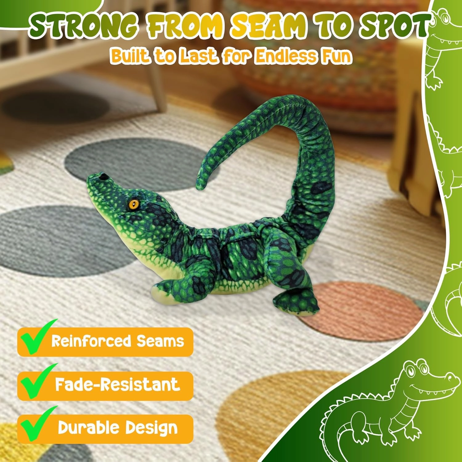 Forest & Twelfth 16" Stuffed Alligator Plush, Majestic Animal Collection Stuffed Animal, Premium Materials, Best Gift for Kids Age 3 , Nursery and Room Decor (16" Alligator)