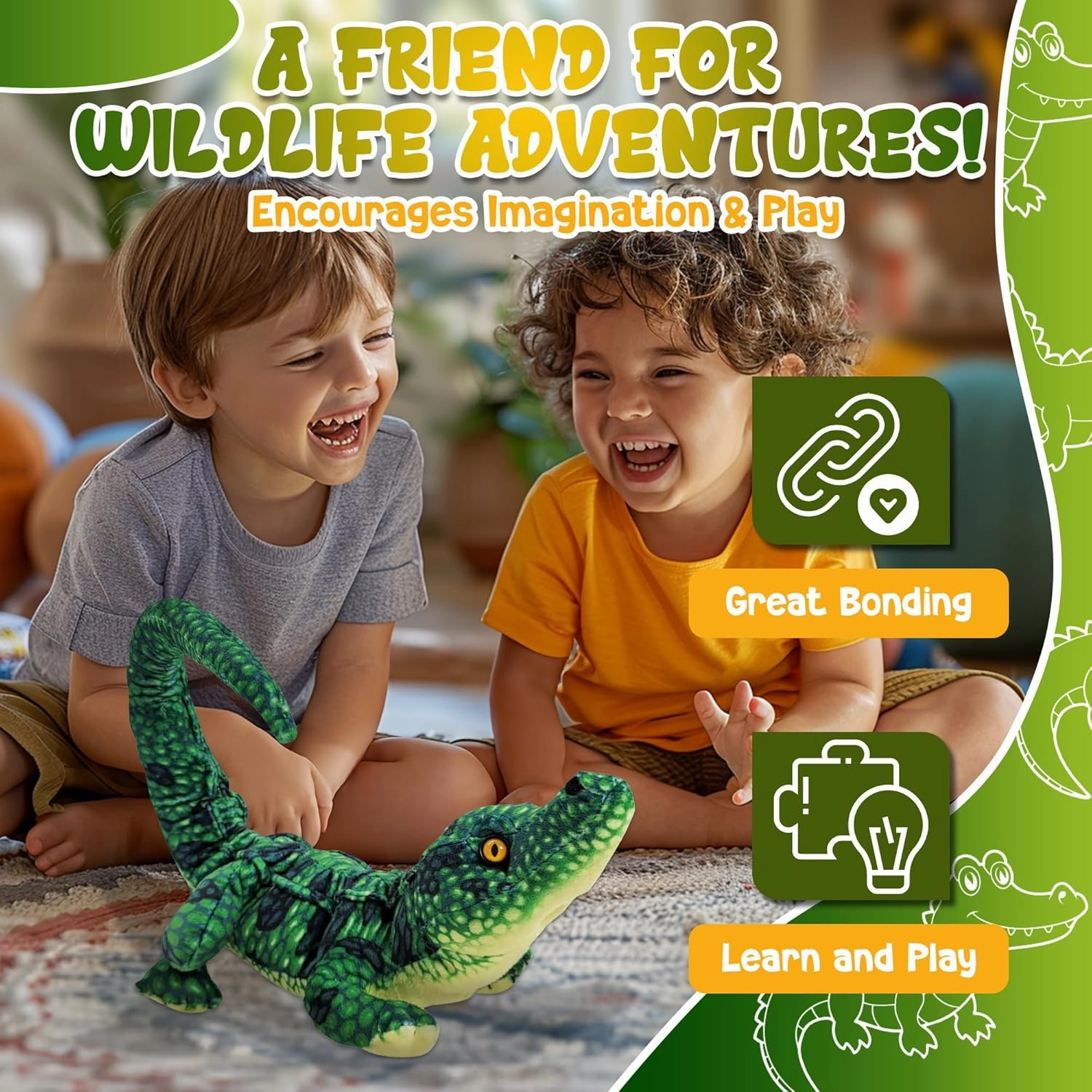 Forest & Twelfth 16" Stuffed Alligator Plush, Majestic Animal Collection Stuffed Animal, Premium Materials, Best Gift for Kids Age 3 , Nursery and Room Decor (16" Alligator)