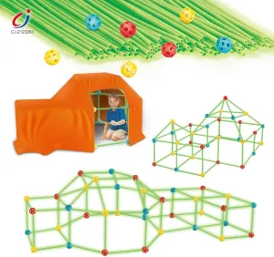Fort Building Glow in The Dark Kit for Kids, 128 PCS Play Fort Construction STEM Building Toy, Indoor/Outdoor Engineering Set with Connecting Sticks, Balls and Cloth Gift for Boys and Girls
