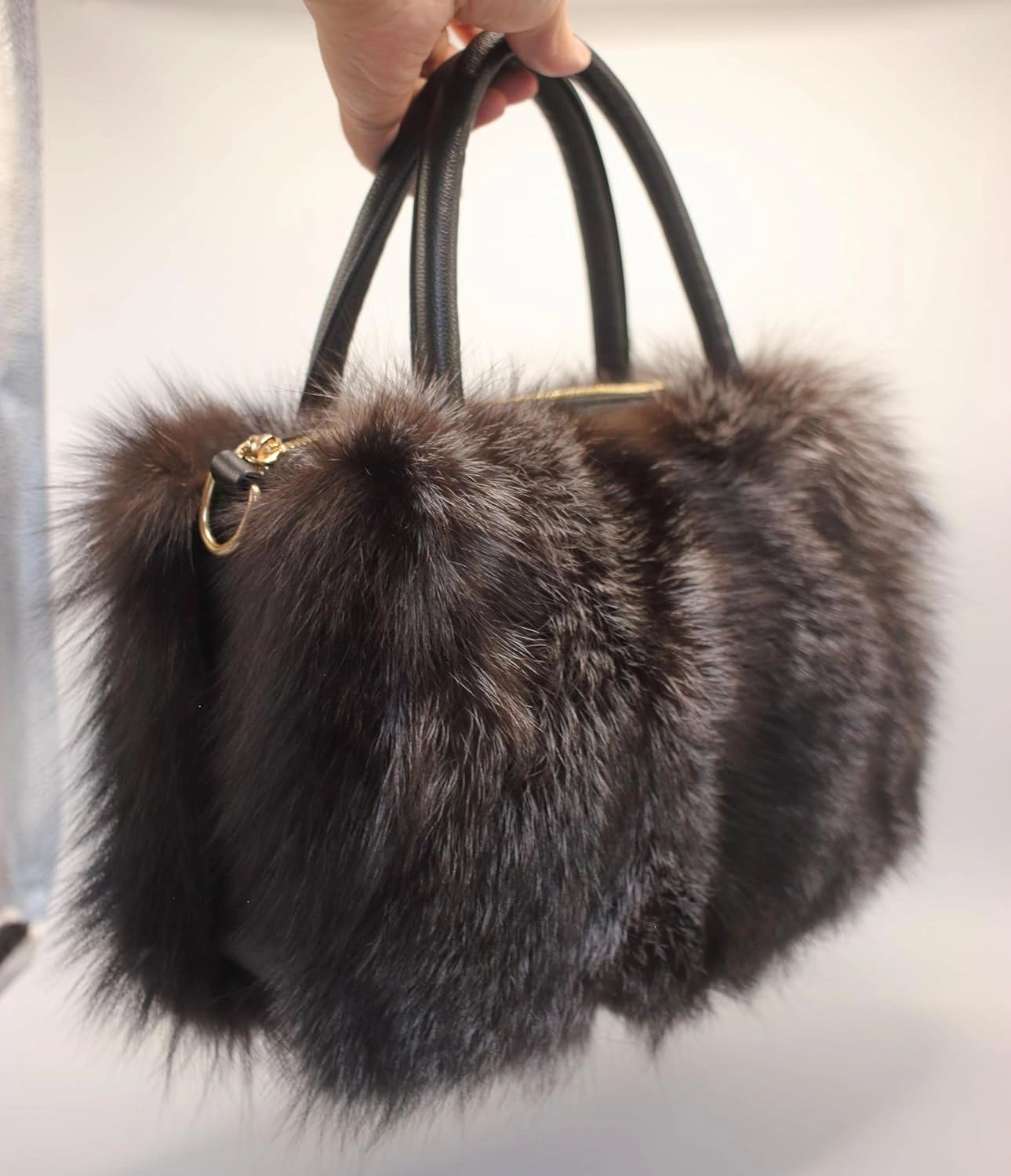 Fosrion Women's Genuine Fox Fur Handbag - Natural and Dyed Color Options, Premium Luxury Purse