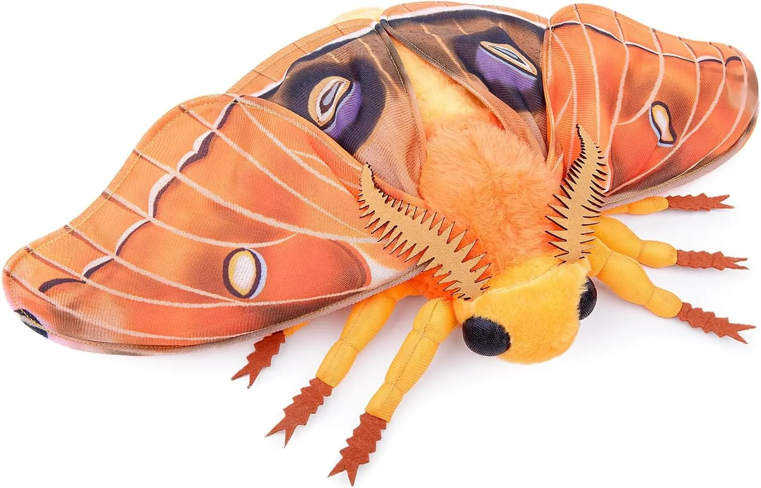 FRANKIEZHOU Simulation Polyphemus Moth Plush Animal - Orange 9.8 Inch,Soft Polyphemus Moth Plush Toyfor Kids, Girls Toy,Home Decor, Cuddle Toy