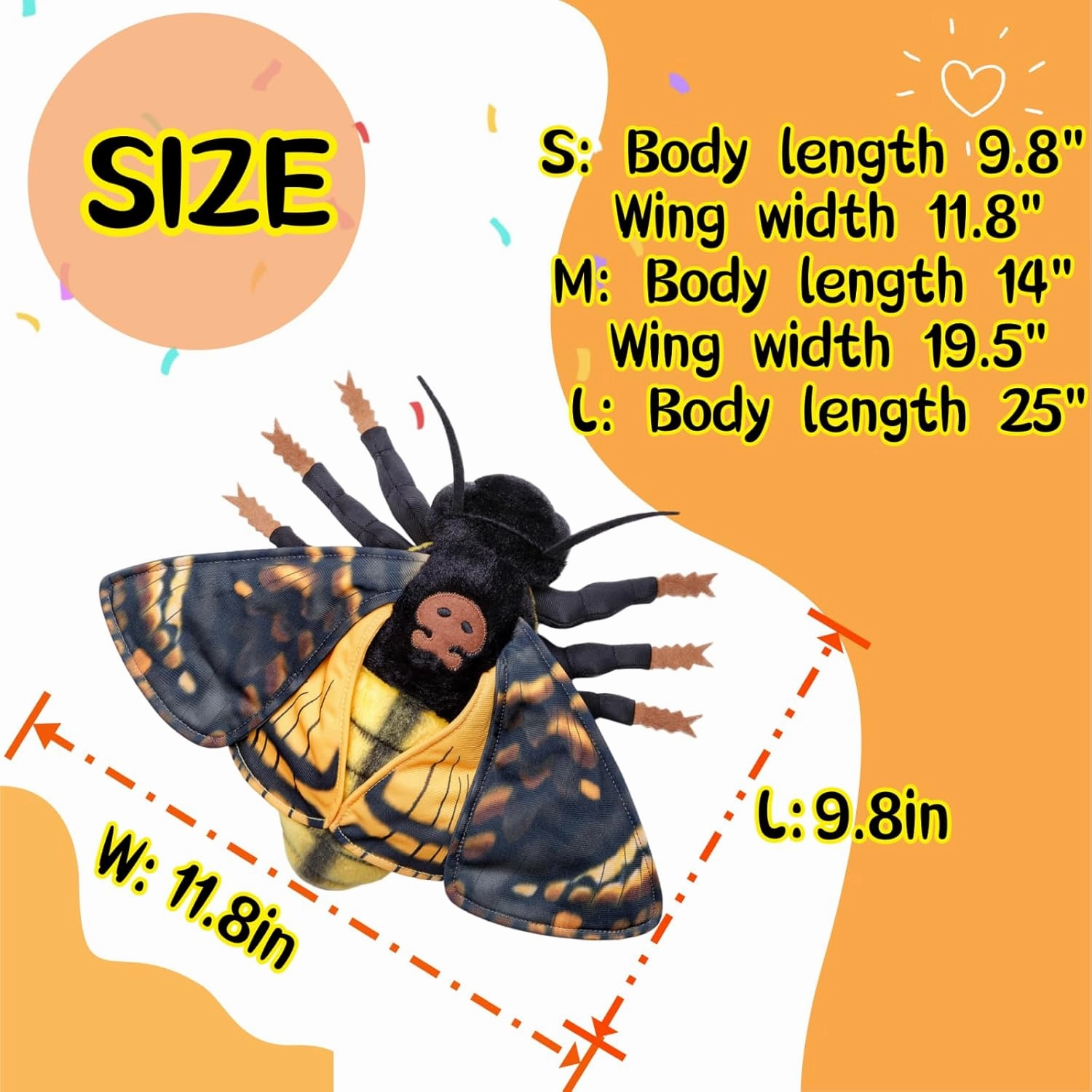 FRANKIEZHOU Simulation Deaths Head Hawk Moth Stuffed Animal-Yellow 25",Lifelike Death's-Head Hawkmoth Plush Toy, Moth Toy,Gifts for Kids,Home Decor