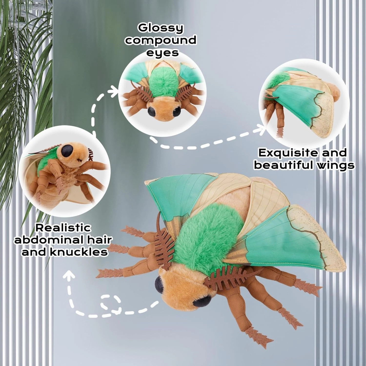 FRANKIEZHOU Simulation Green Moth Stuffed Animal - Green 15 Inch,Moth Plush Toy, Soft Moth Stuffed Toy for Kids,Home Decor, Cuddle Toy