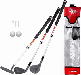 Franklin Sports Kids Golf Set - Youth Adjustable Plastic Golf Club Set - Kids Plastic Golf Set with Bag and Balls - Adjustable Length Clubs for Toddlers, Junior, Right hand, Red