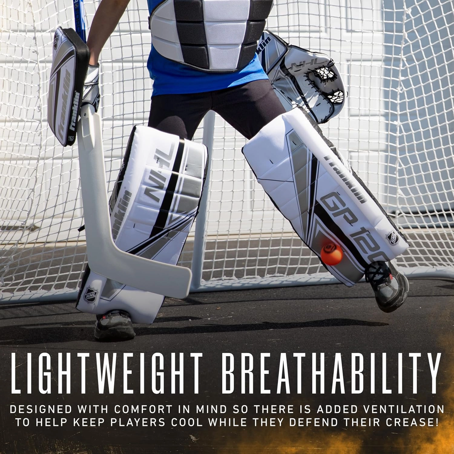 Franklin Sports NHL Kids Street Hockey Goalie Pads Set - Kids Hockey Training Equipment - Includes Block Pad, Catch Glove, and Goalie Pads