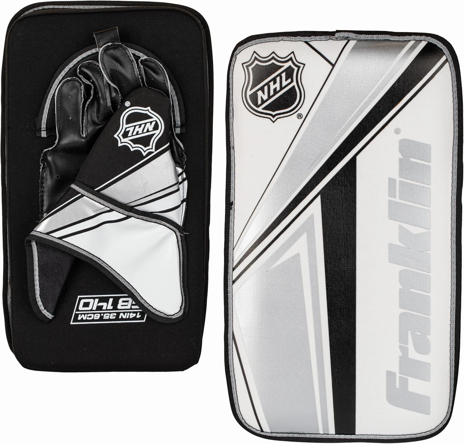 Franklin Sports NHL Kids Street Hockey Goalie Pads Set - Kids Hockey Training Equipment - Includes Block Pad, Catch Glove, and Goalie Pads