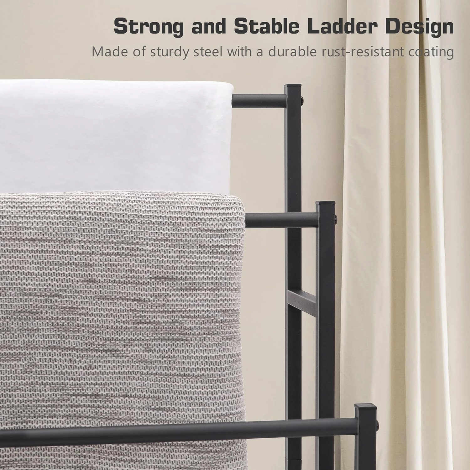 Freestanding Towel Rack Stand for Bathroom, 3 Tier Blanket Ladder Holder, Towel Drying and Display Rack with Shelf, Metal Blanket Rack, Farmhouse Rustic Brown and Black
