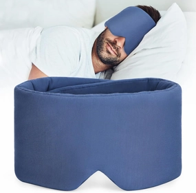 FRESHME Pure Handmade Cotton Sleep Mask - Blackout Eye Mask for Sleeping with Adjustable Velcro Soft and Comfortable Eye Blinder Shade for Men Women Eye Cover Blindfold Travel Office Nap Airplane Blue