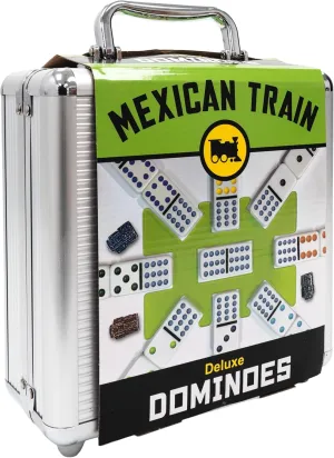 Front Porch Classics, Mexican Train Domino Set On-The-Go Aluminum Carrying Case, 2 to 8 Players Ages 8 to 99